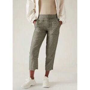 Athleta Linen Voyager Pants Olive Cropped Womens 14 Adjustable Aspen  Casual EUC